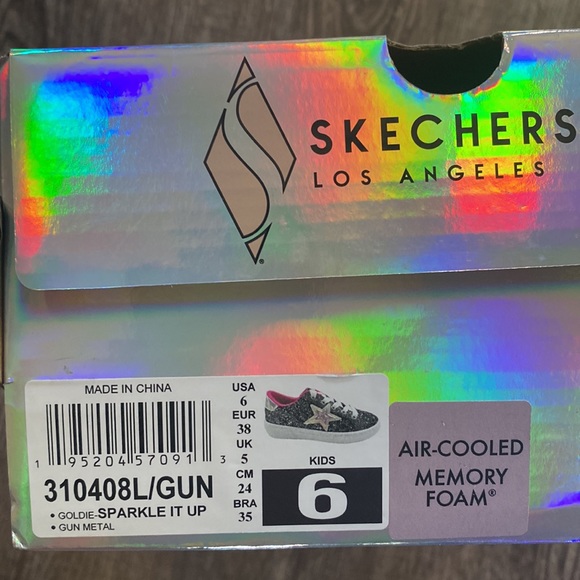 Skechers Shoes Girls Size 6 Sparkle Sneakers Black Youth Lace Up iridescent - Picture 10 of 10